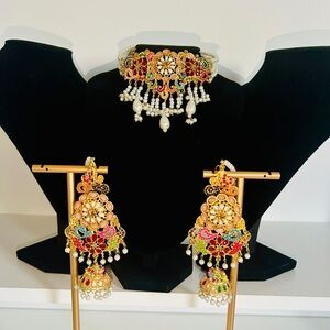 Elegant Multicolor Choker and Earring Set